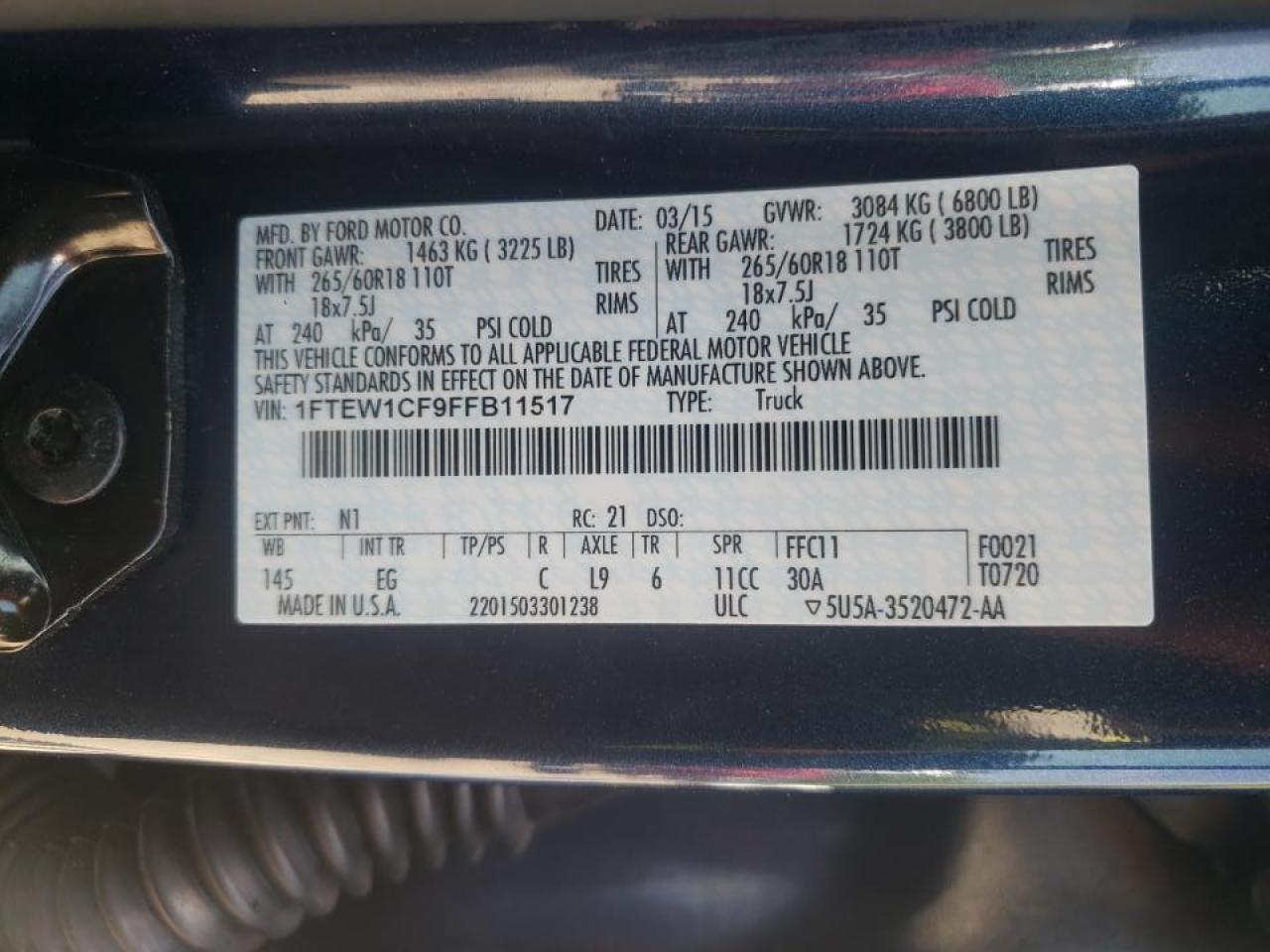 Photo 10 from auction – 2015 FORD F150 SUPER with VIN 1FTEW1CF9FFB11517