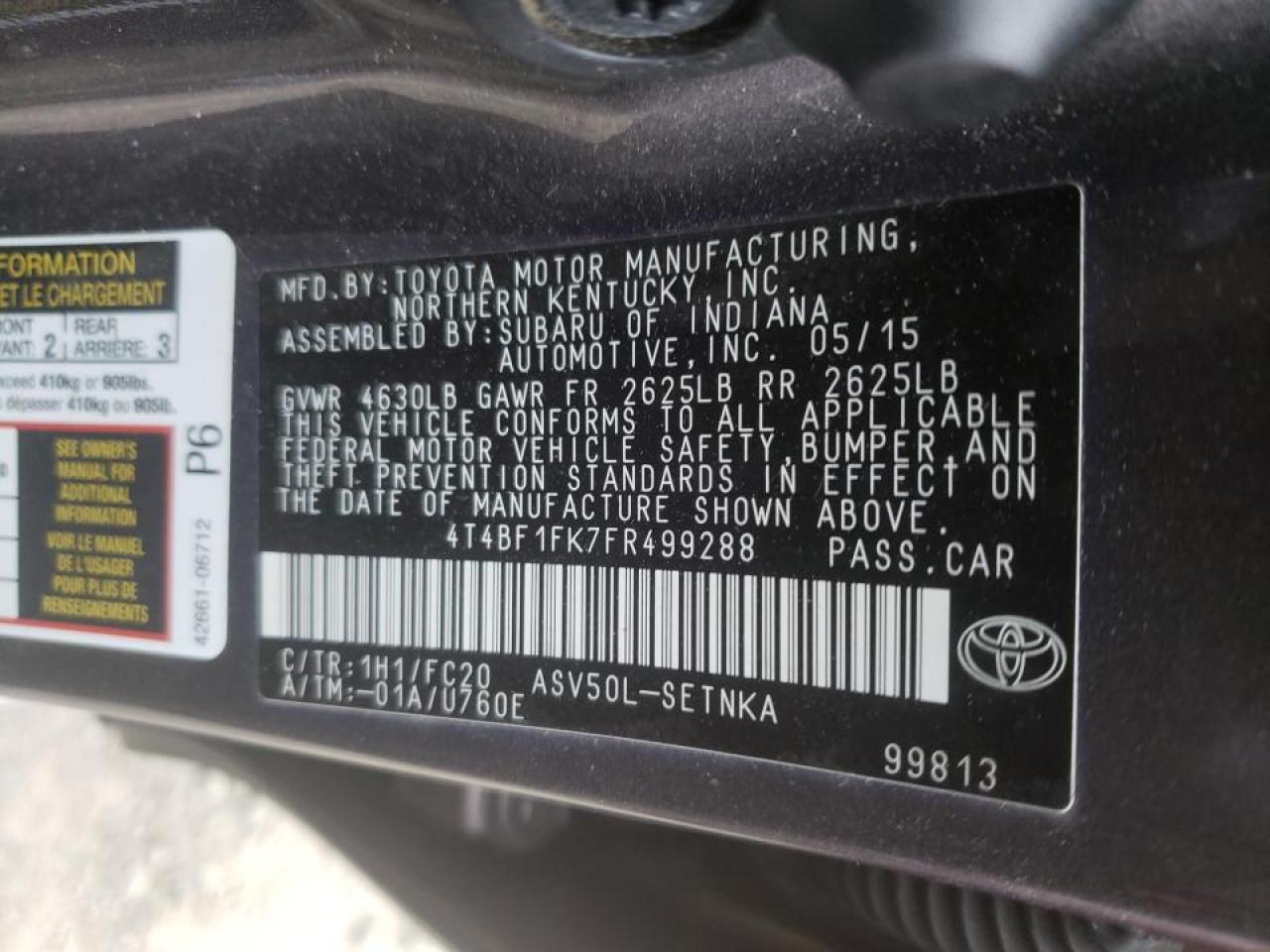Photo 10 from auction – 2015 TOYOTA CAMRY LE with VIN 4T4BF1FK7FR499288