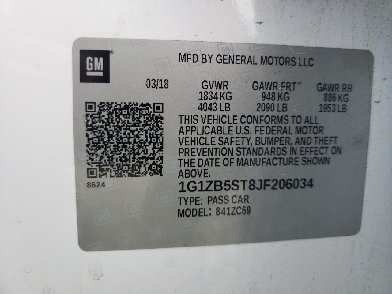 Photo 10 from auction – 2018 CHEVROLET MALIBU LS with VIN 1G1ZB5ST8JF206034