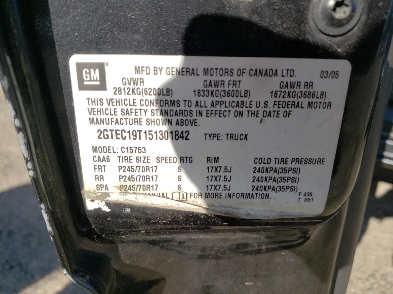 Photo 10 from auction – 2005 GMC NEW SIERRA with VIN 2GTEC19T151301842