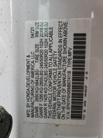 Photo 10 from auction – 2021 HONDA PILOT ELIT with VIN 5FNYF6H06MB074118