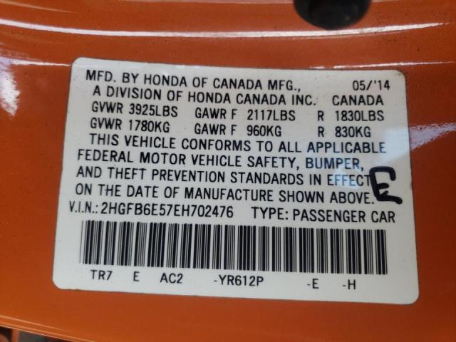 Photo 10 from auction – 2014 HONDA CIVIC SI with VIN 2HGFB6E57EH702476