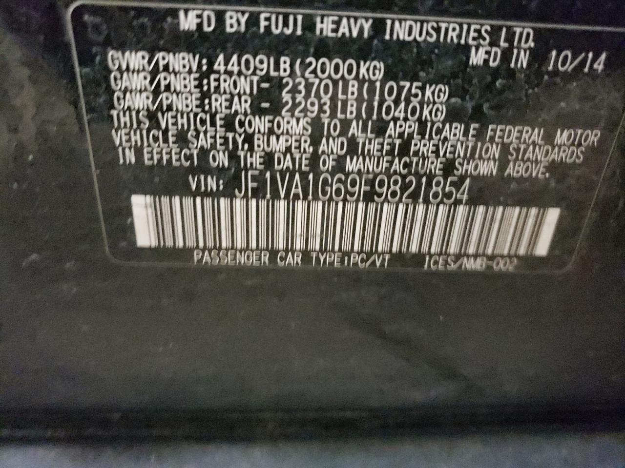 Photo 10 from auction – 2015 SUBARU WRX LIMITE with VIN JF1VA1G69F9821854