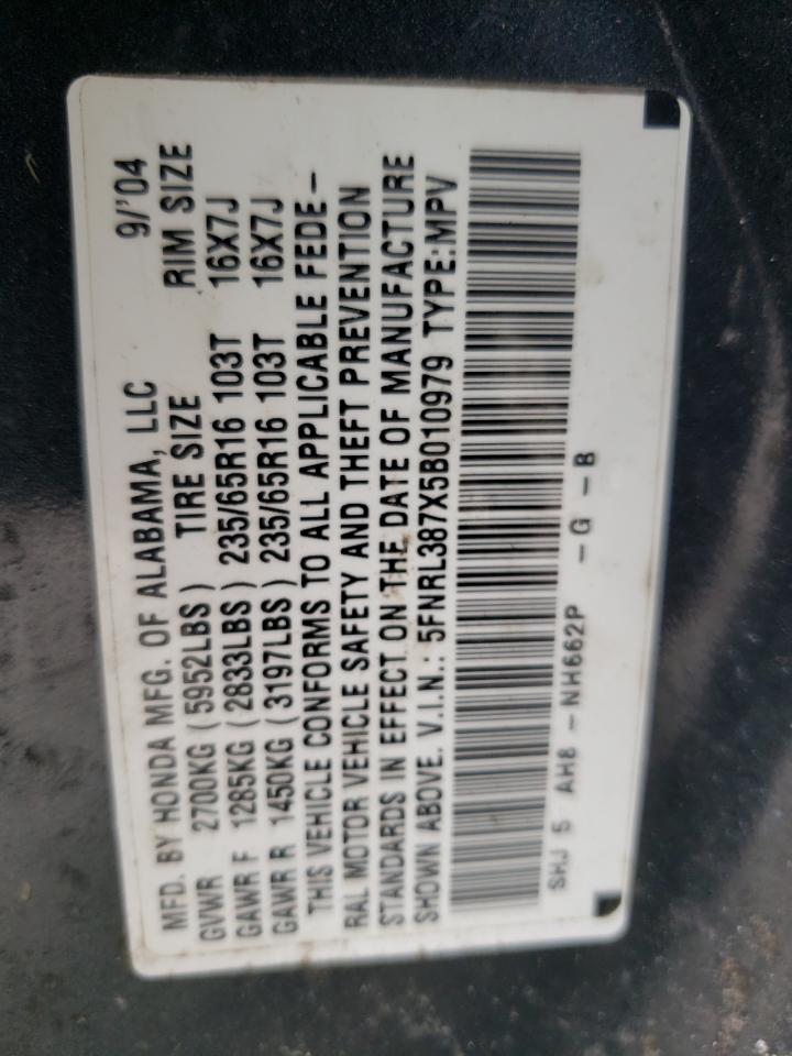 Photo 10 from auction – 2005 HONDA ODYSSEY EX with VIN 5FNRL387X5B010979