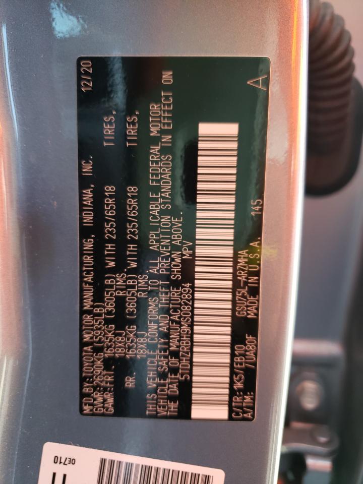 Photo 10 from auction – 2021 TOYOTA HIGHLANDER with VIN 5TDHZRBH9MS082894
