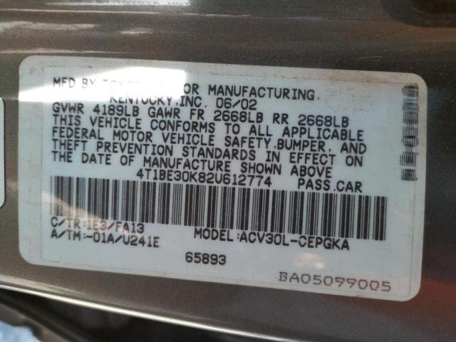 Photo 10 from auction – 2002 TOYOTA CAMRY LE with VIN 4T1BE30K82U612774