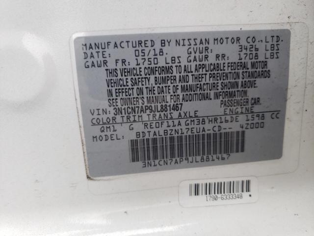 Photo 10 from auction – 2018 NISSAN VERSA S with VIN 3N1CN7AP9JL881467