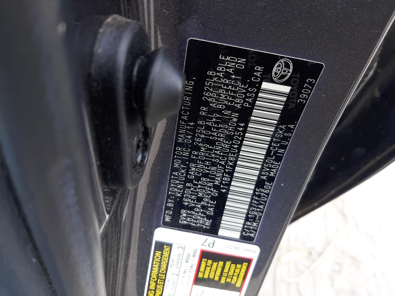 Photo 10 from auction – 2014 TOYOTA CAMRY L with VIN 4T1BF1FK8EU402544