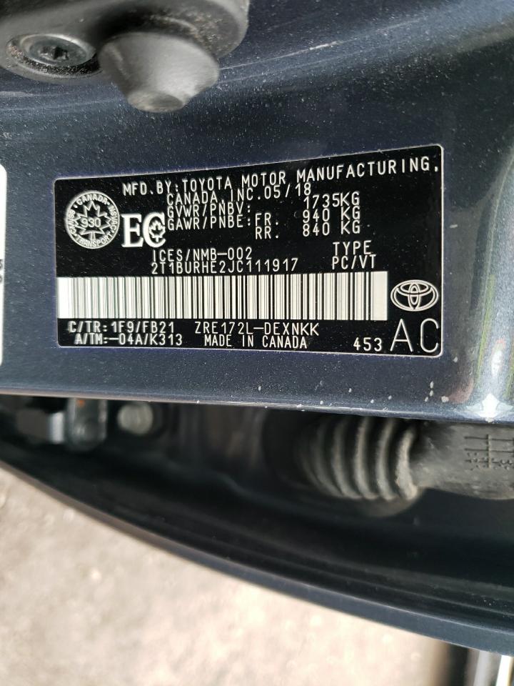 Photo 10 from auction – 2018 TOYOTA COROLLA L with VIN 2T1BURHE2JC111917