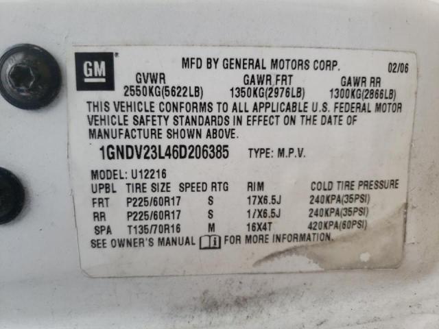 Photo 10 from auction – 2006 CHEVROLET UPLANDER with VIN 1GNDV23L46D206385