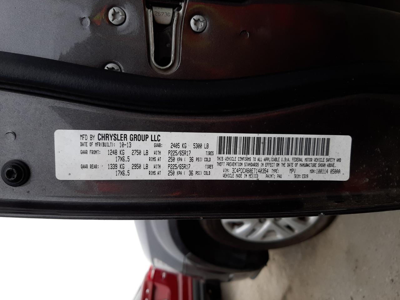 Photo 10 from auction – 2014 DODGE JOURNEY SE with VIN 3C4PDCAB0ET140354