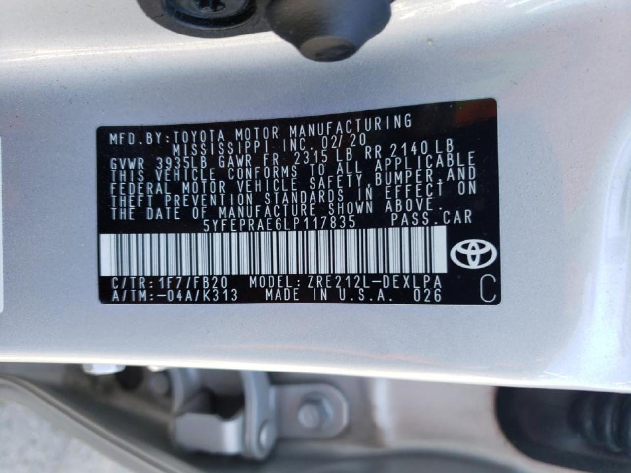 Photo 10 from auction – 2020 TOYOTA COROLLA LE with VIN 5YFEPRAE6LP117835