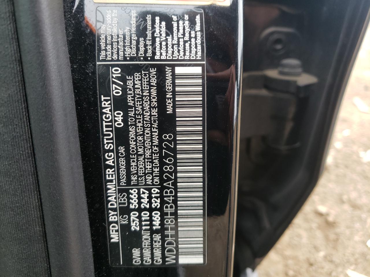 Photo 10 from auction – 2011 MERCEDES-BENZ E 350 4MAT with VIN WDDHH8HB4BA286728