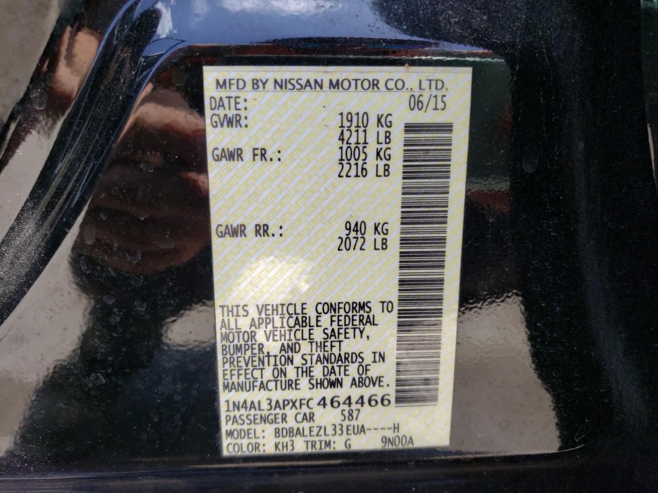 Photo 10 from auction – 2015 NISSAN ALTIMA 2.5 with VIN 1N4AL3APXFC464466