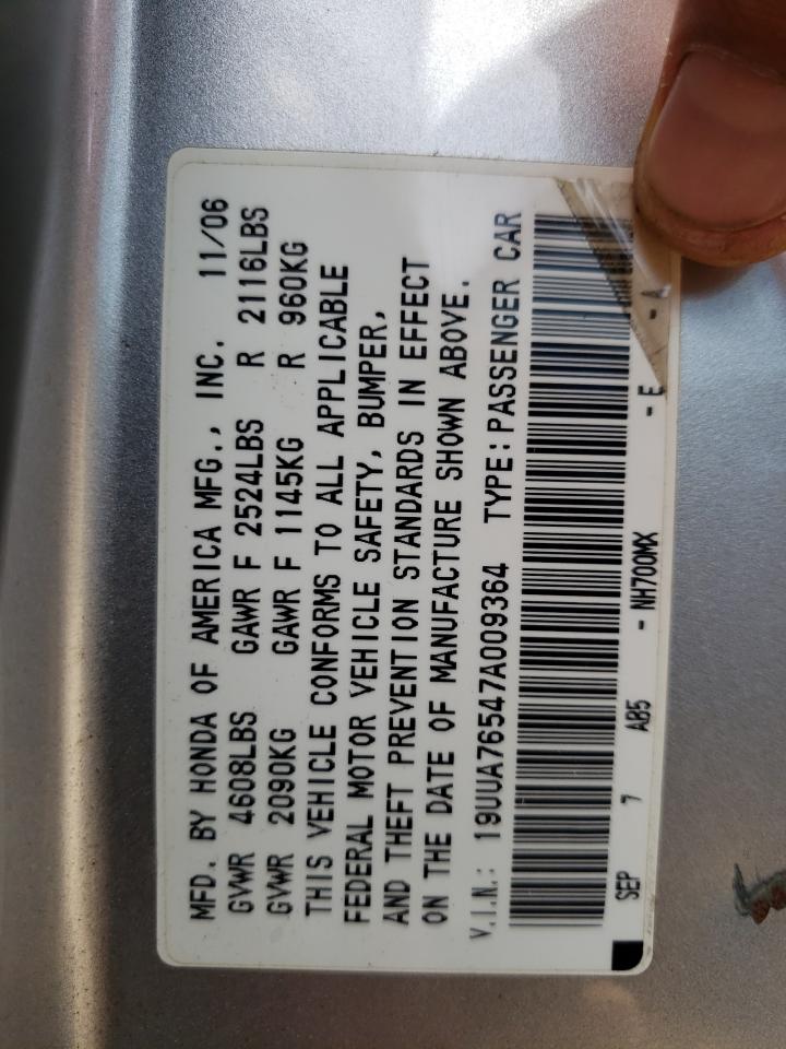 Photo 10 from auction – 2007 ACURA TL TYPE S with VIN 19UUA76547A009364