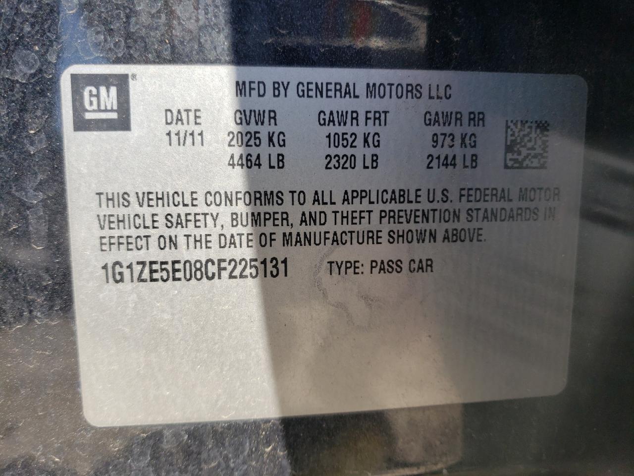 Photo 10 from auction – 2012 CHEVROLET MALIBU LTZ with VIN 1G1ZE5E08CF225131