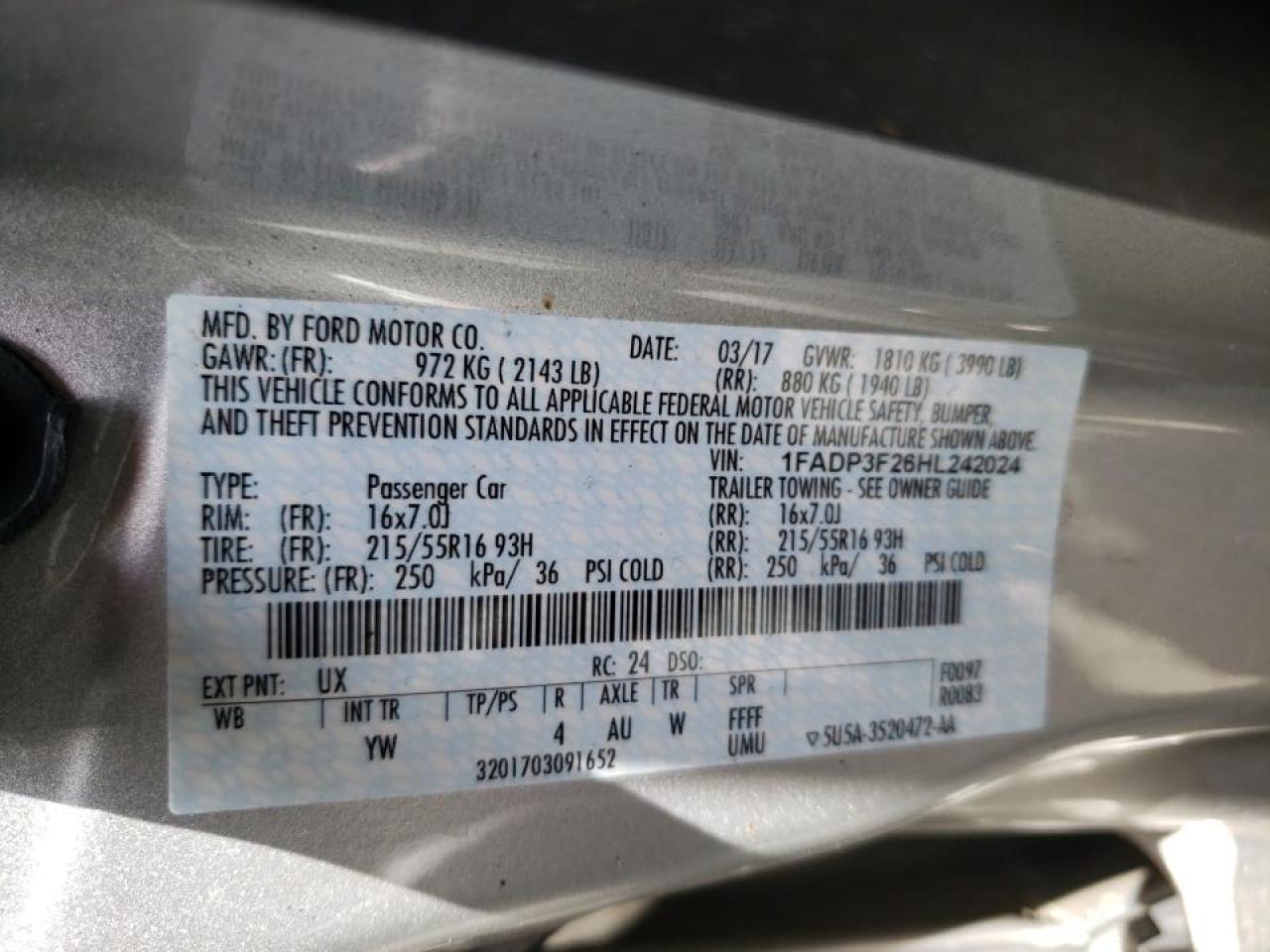 Photo 10 from auction – 2017 FORD FOCUS with VIN 1FADP3F26HL242024