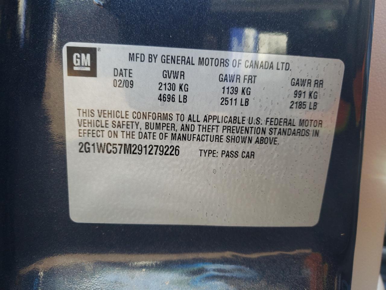 Photo 10 from auction – 2009 CHEVROLET IMPALA 2LT with VIN 2G1WC57M291279226