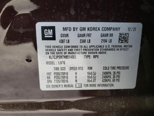 Photo 10 from auction – 2022 CHEVROLET TRAX 1LT with VIN KL7CJPSM7NB514083