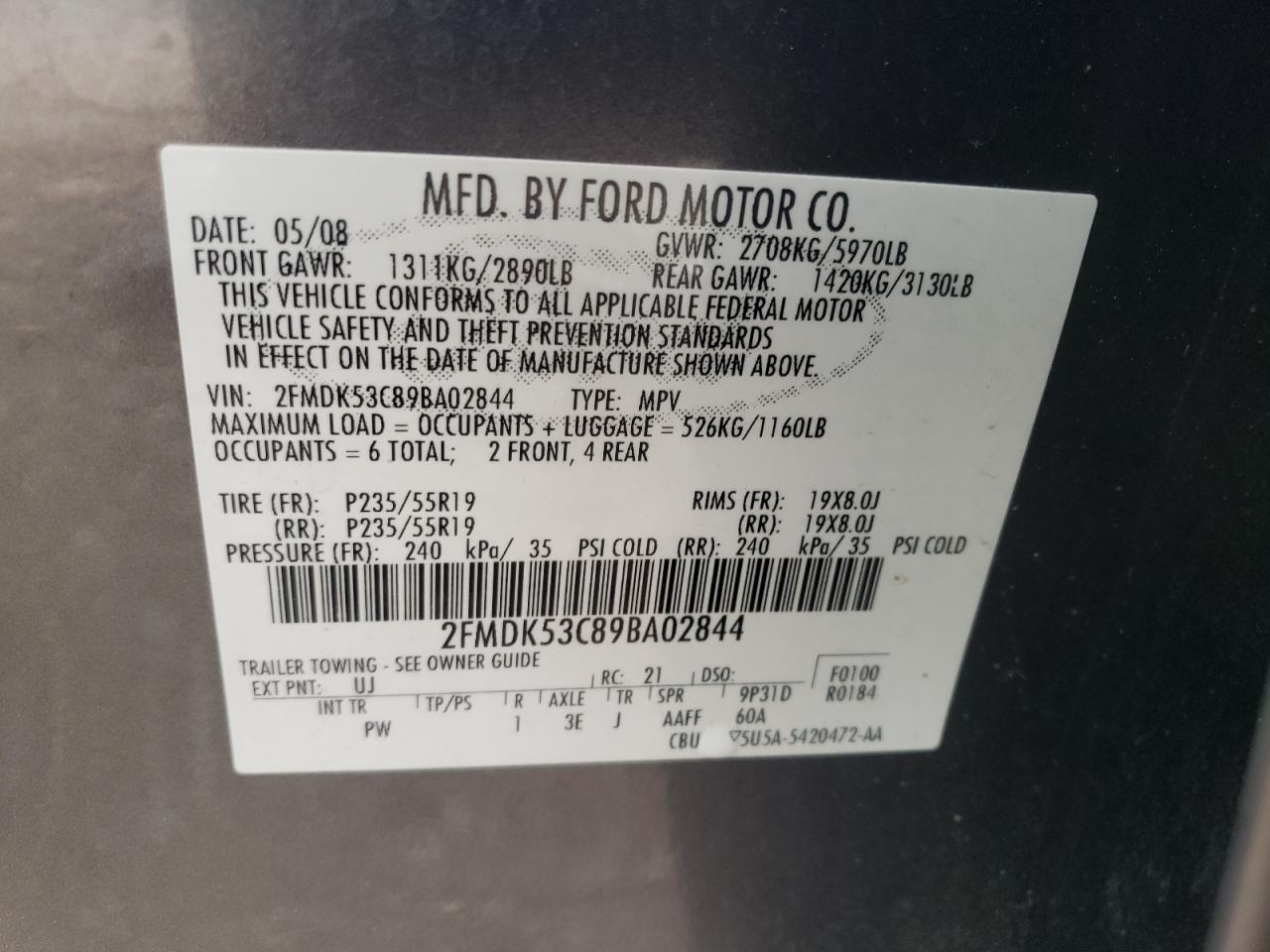Photo 10 from auction – 2009 FORD FLEX LIMIT with VIN 2FMDK53C89BA02844