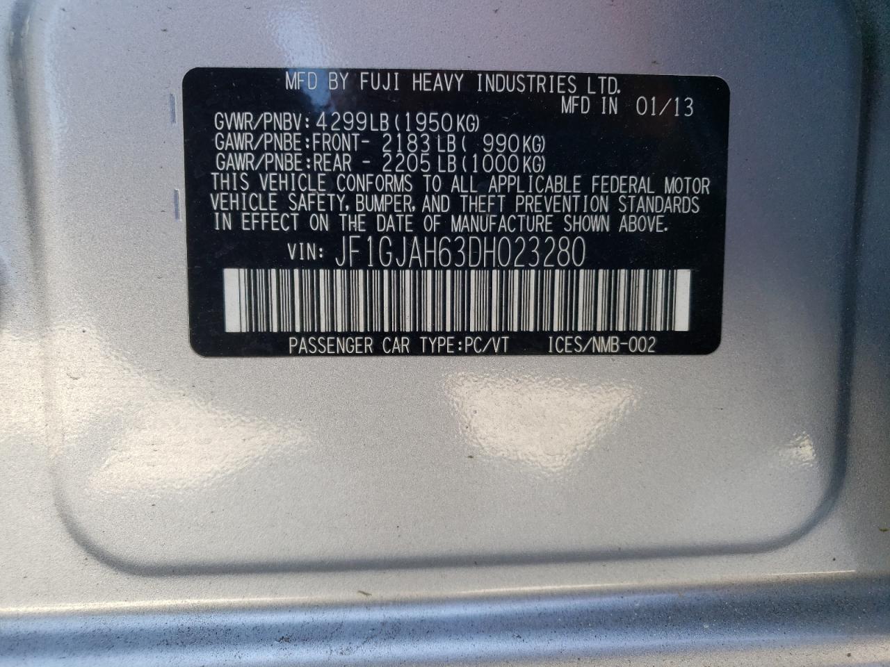 Photo 10 from auction – 2013 SUBARU IMPREZA LI with VIN JF1GJAH63DH023280