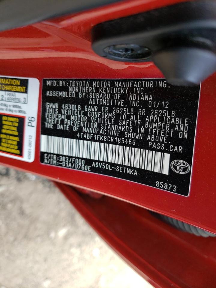 Photo 10 from auction – 2012 TOYOTA CAMRY BASE with VIN 4T4BF1FK8CR185466