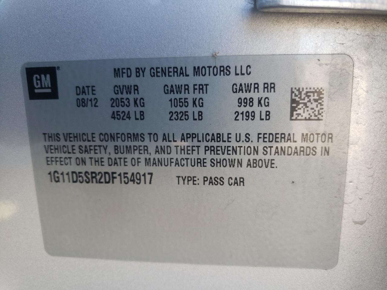 Photo 10 from auction – 2013 CHEVROLET MALIBU 1LT with VIN 1G11D5SR2DF154917