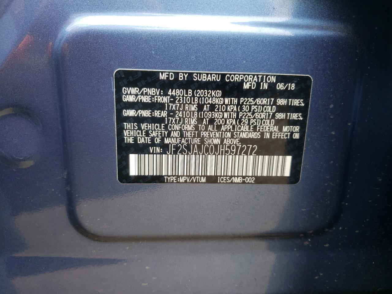 Photo 10 from auction – 2018 SUBARU FORESTER 2 with VIN JF2SJAJC0JH597272