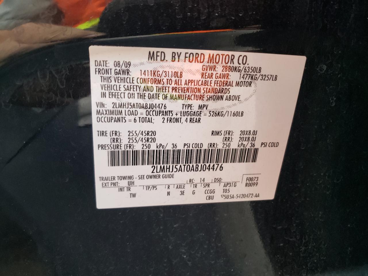 Photo 10 from auction – 2010 LINCOLN MKT with VIN 2LMHJ5AT0ABJ04476