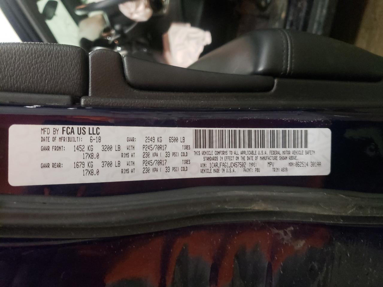 Photo 10 from auction – 2018 JEEP GRAND CHER with VIN 1C4RJFAG1JC457502