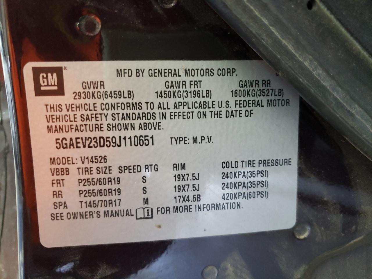 Photo 10 from auction – 2009 BUICK ENCLAVE CX with VIN 5GAEV23D59J110651