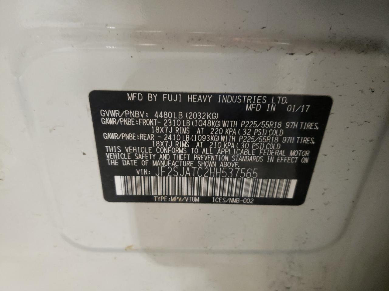 Photo 10 from auction – 2017 SUBARU FORESTER 2 with VIN JF2SJATC2HH537565