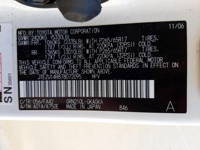 Photo 10 from auction – 2007 TOYOTA 4RUNNER SR with VIN JTEZU14R878072095