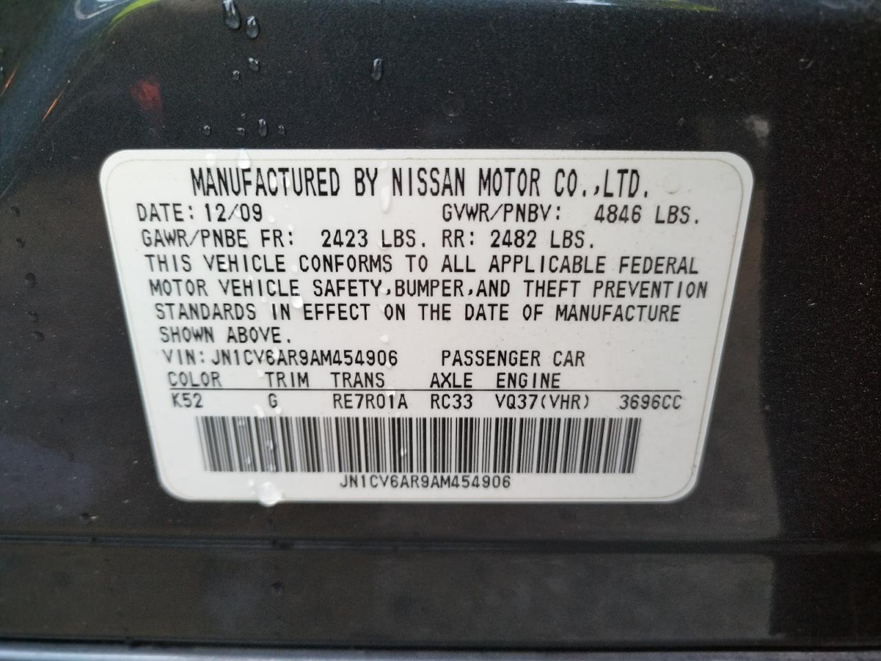 Photo 10 from auction – 2010 INFINITI G37 with VIN JN1CV6AR9AM454906
