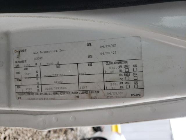 Photo 10 from auction – 2002 DODGE RAM VAN B1 with VIN 2B6HB11Y62K130751