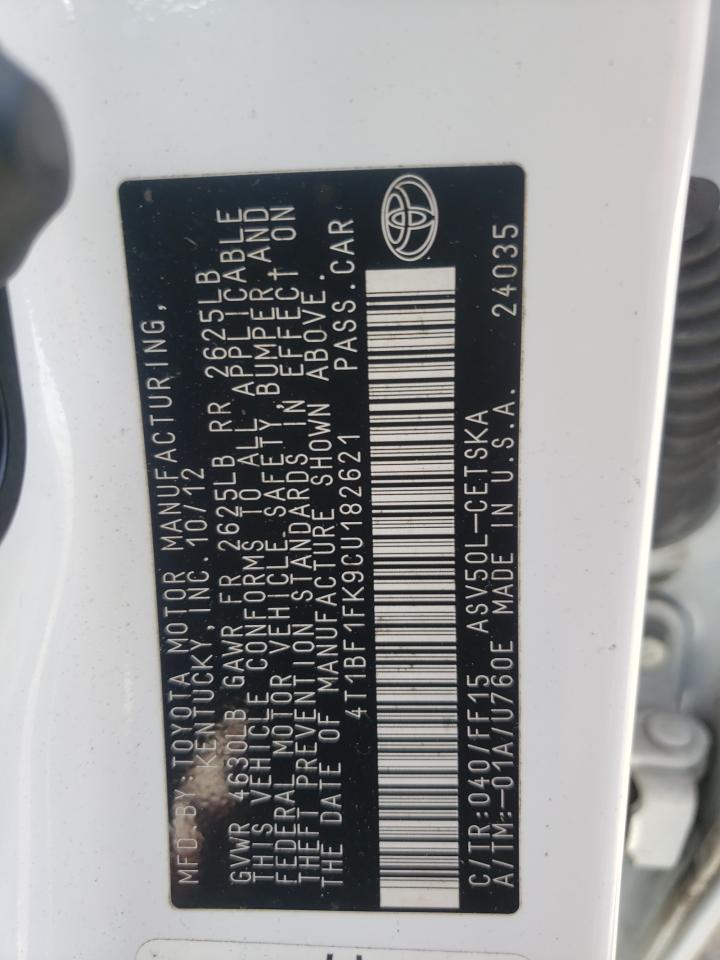 Photo 10 from auction – 2012 TOYOTA CAMRY BASE with VIN 4T1BF1FK9CU182621