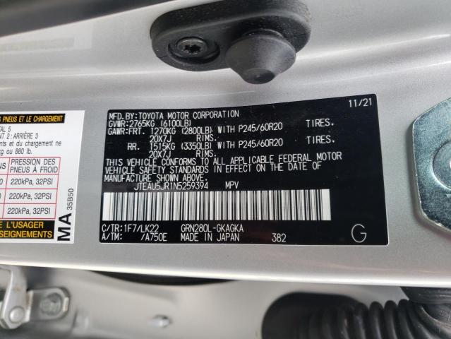 TOYOTA 4RUNNER TR 2022 with VIN JTEAU5JR1N5259394 - Photo from auction