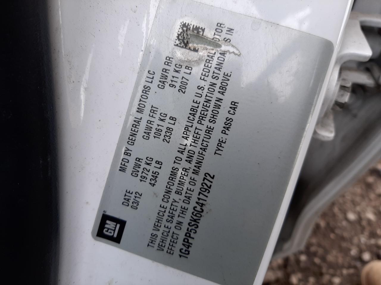 Photo 10 from auction – 2012 BUICK VERANO with VIN 1G4PP5SK6C4179272