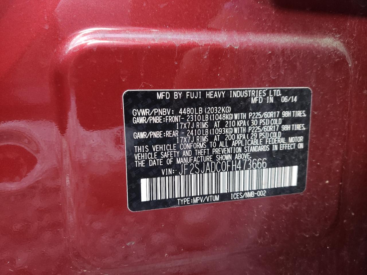 Photo 10 from auction – 2015 SUBARU FORESTER 2 with VIN JF2SJADC0FH473666