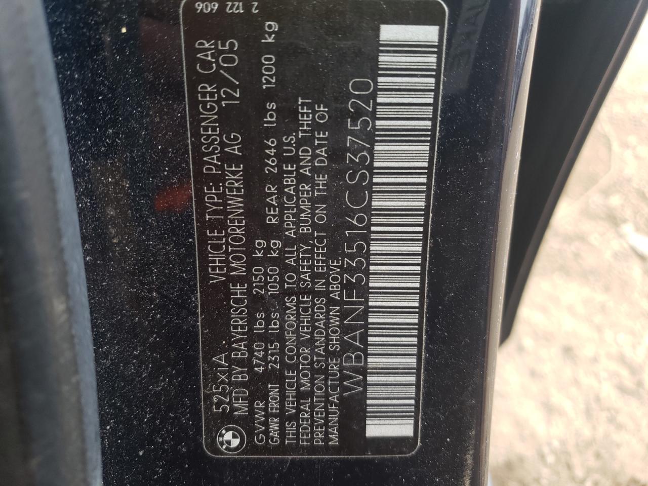Photo 10 from auction – 2006 BMW 525 XI with VIN WBANF33516CS37520