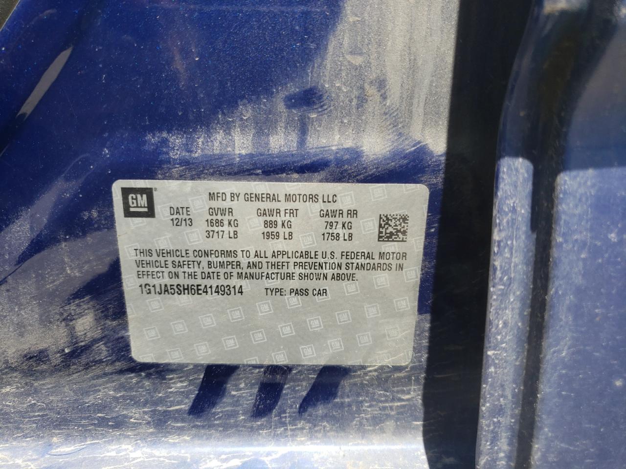 Photo 10 from auction – 2014 CHEVROLET SONIC LS with VIN 1G1JA5SH6E4149314