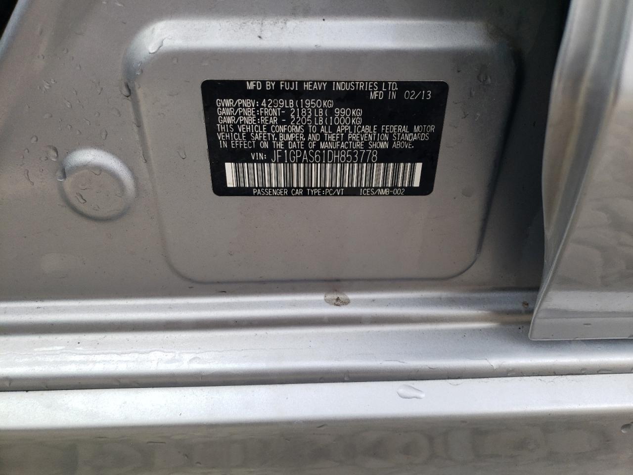 Photo 10 from auction – 2013 SUBARU IMPREZA SP with VIN JF1GPAS61DH853778