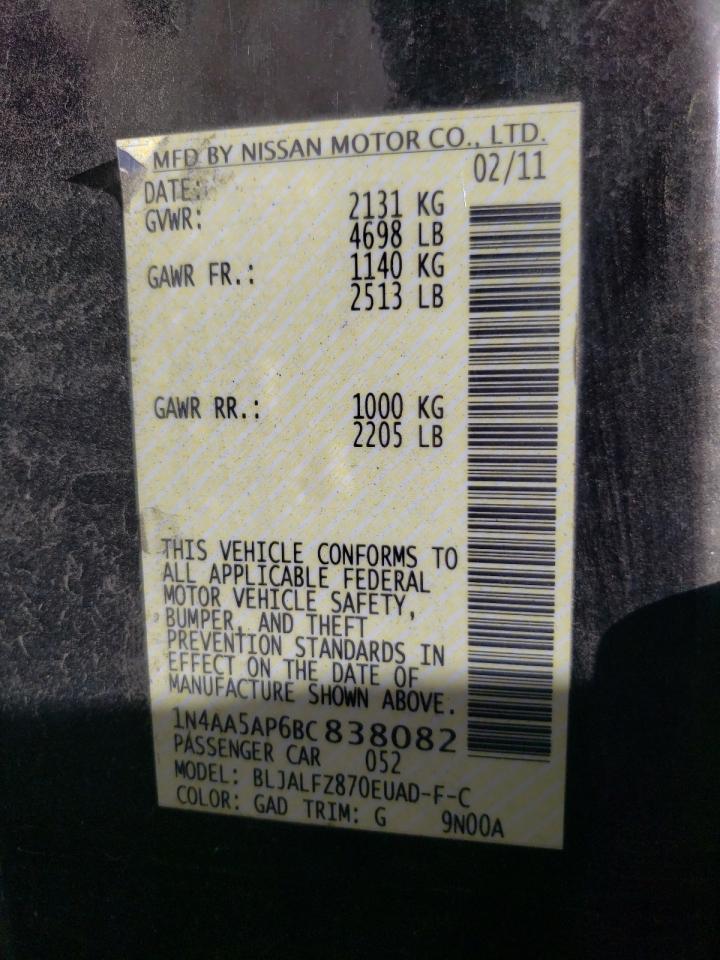Photo 10 from auction – 2011 NISSAN MAXIMA S with VIN 1N4AA5AP6BC838082