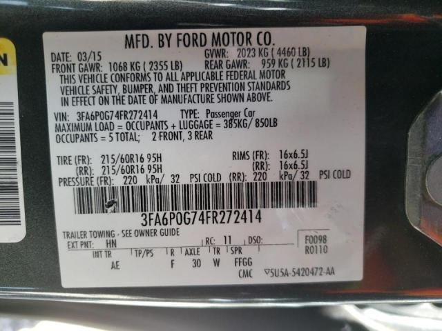 Photo 10 from auction – 2015 FORD FUSION S with VIN 3FA6P0G74FR272414