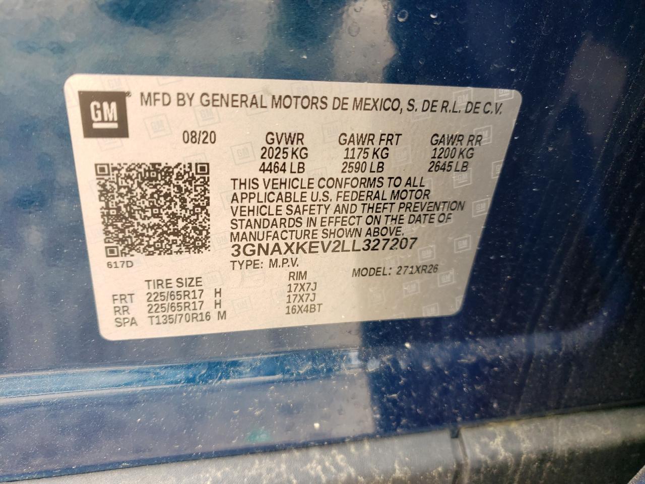 Photo 10 from auction – 2020 CHEVROLET EQUINOX LT with VIN 3GNAXKEV2LL327207