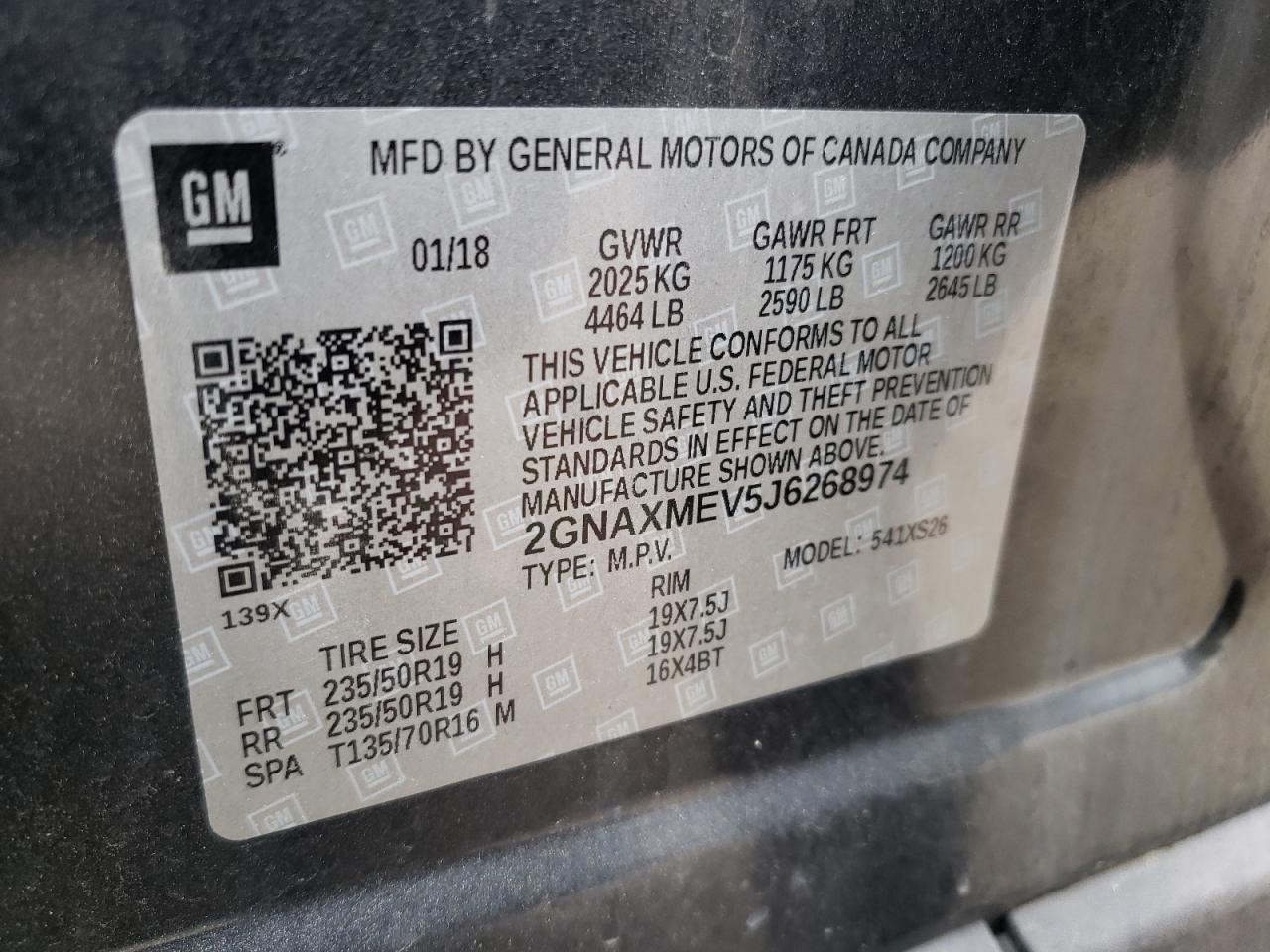 Photo 10 from auction – 2018 CHEVROLET EQUINOX PR with VIN 2GNAXMEV5J6268974