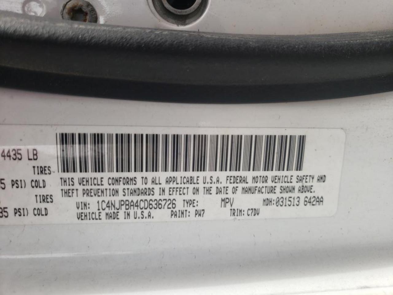 Photo 10 from auction – 2012 JEEP PATRIOT SP with VIN 1C4NJPBA4CD636726
