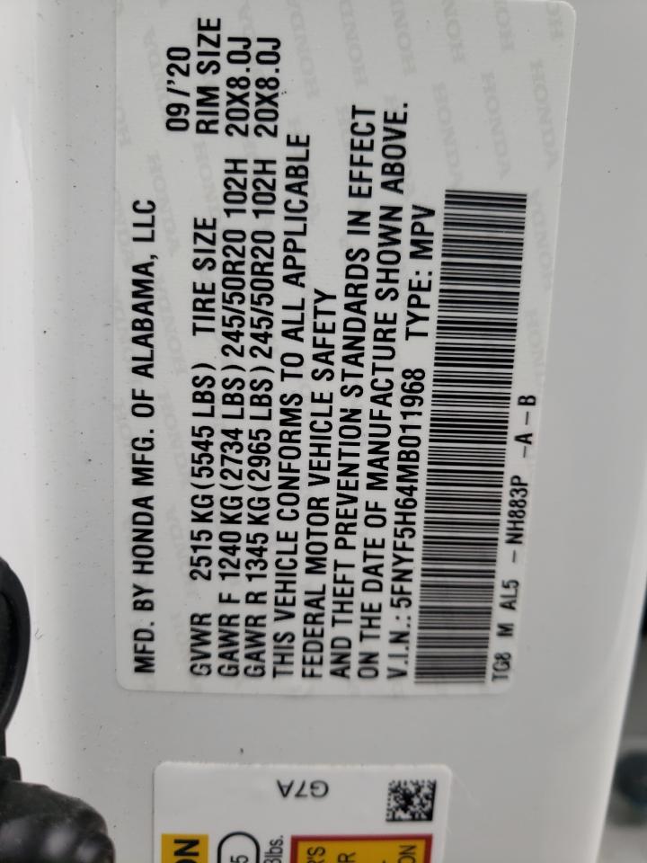 Photo 10 from auction – 2021 HONDA PILOT TOUR with VIN 5FNYF5H64MB011968