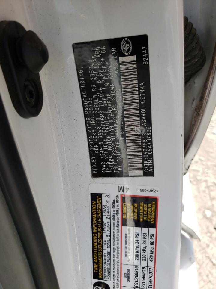 Photo 10 from auction – 2010 TOYOTA CAMRY BASE with VIN 4T1BF3EK7AU545296