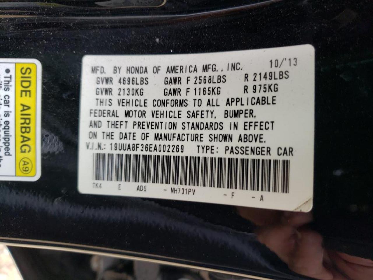 Photo 10 from auction – 2014 ACURA TL SE with VIN 19UUA8F36EA002269